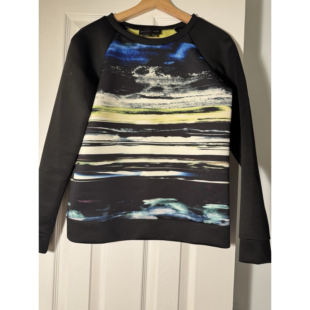 Sachin + Babi Sz 0 Scuba Top Space Thick Abstract Art Stretch Designer